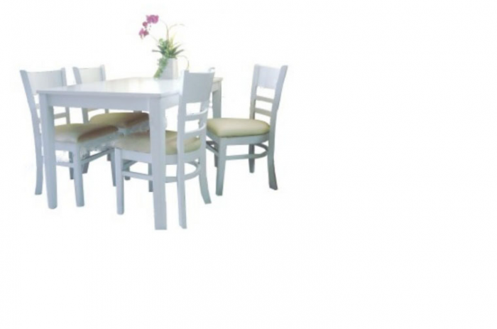 BỘ BÀN ĂN GỖ CAO SU 4 GHẾ MẪU VICTORIA115 MÀU TRẮNG