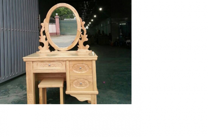 BÀN TRANG ĐIỂM GỖ SỒI NGA CHÂN QUỲ 80CM