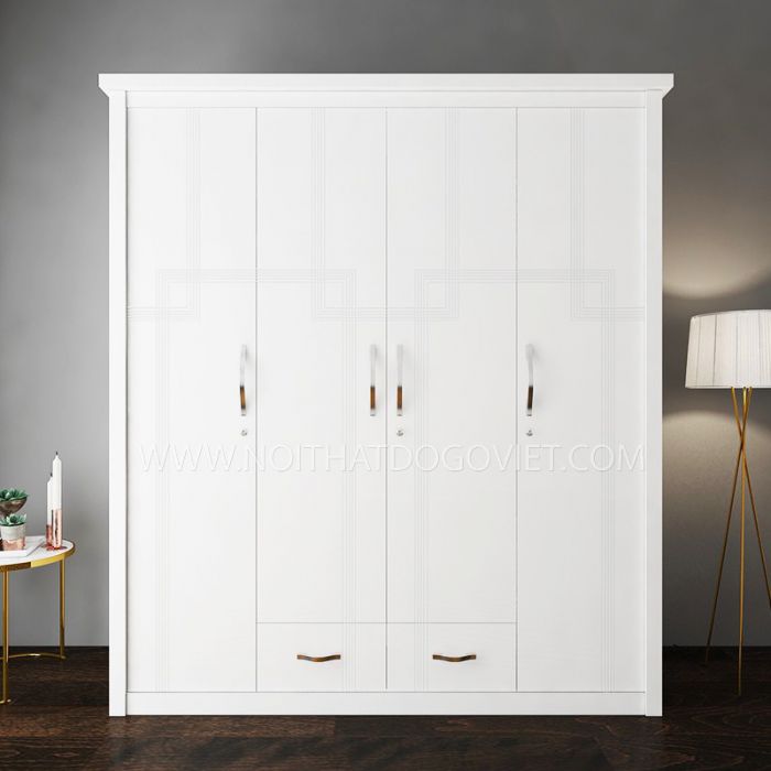 Tủ Quần Áo Màu Trắng 4 Cánh Gỗ Công Nghiệp MDF Đẹp