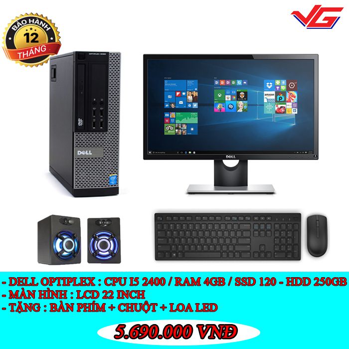 Dell Optiplex 990 SFF Core i5-2400 / Ram 4GB / SSD 120GB - HDD 250GB / LCD 22 INCH