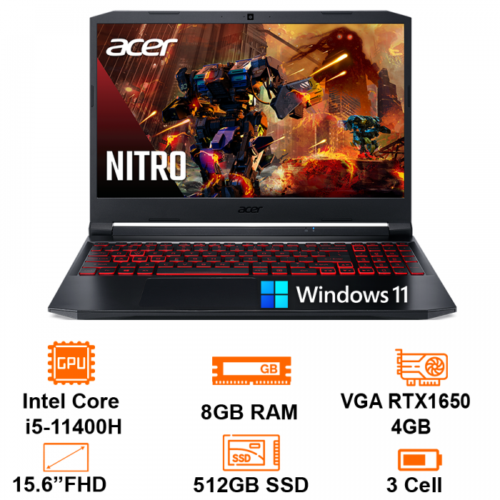  ACER NITRO 5 AN515-57-56S5 (NH.QEKSV.001) I5-11400H/ 8GB/SSD 512GB/15 FHD/4G GFRTX1650Ti/WIN 10