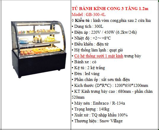 Tủ bánh kính cong 3 tầng 1m2