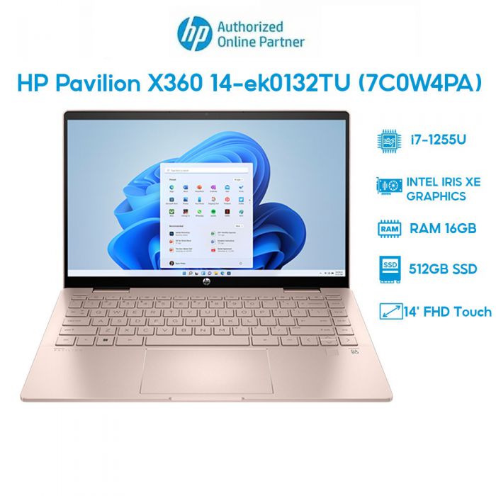 HP Pavilion X360 14-ek0132TU 7C0W4PA - GOLD i7-1255U/16G/SSD512GB/14/Touch FHD/WIN 11/
