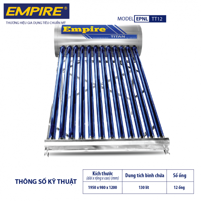 Máy nước nóng năng lượng mặt trời EMPIRE 160 Lít – Titan TT1516