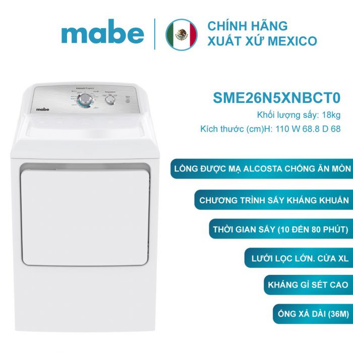 Máy sấy  Mabe loại 20KG SME47N5XNBCT2 ( chính hãng mexico)