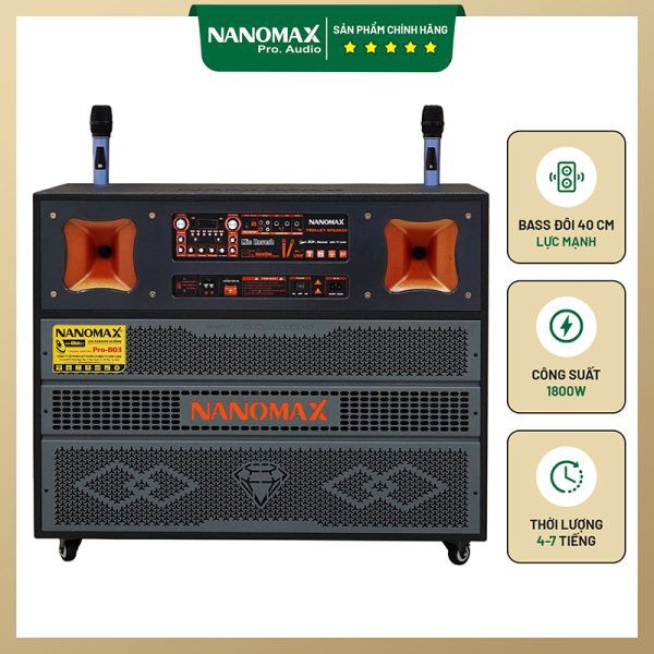 Loa Kéo Bình & Điện Nanomax Pro-803 1800w Bass Đôi 40cm 