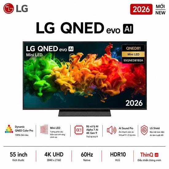 Smart Tivi QNED LG AI 4K 55 inch 55QNED81BSA